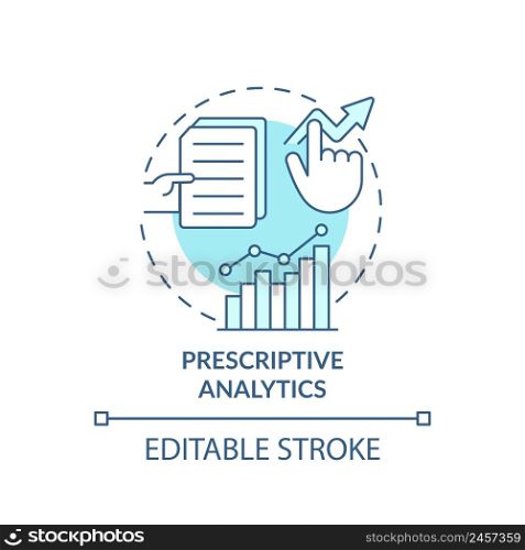 Prescriptive analytics turquoise concept icon. Business data management type abstract idea thin line illustration. Isolated outline drawing. Editable stroke. Arial, Myriad Pro-Bold fonts used. Prescriptive analytics turquoise concept icon
