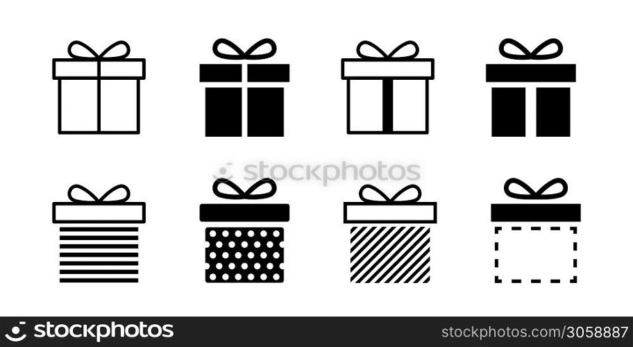 Present gift box icon. Vector isolated elements. Christmas gift icon dotted illustration vector symbol. Surprise present linear design. Stock vector. EPS 10