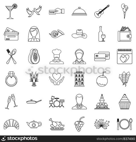 Present icons set. Outline style of 36 present vector icons for web isolated on white background. Present icons set, outline style