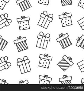Present seamless pattern with outline gift boxes icons. Present seamless pattern with outline gift boxes icons. Background with present box in linear style. Vector illustration