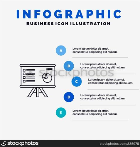Presentation, Analytics, Business, Chart, Graph, Marketing, Report Line icon with 5 steps presentation infographics Background