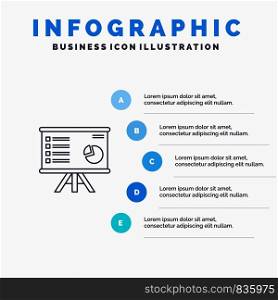 Presentation, Analytics, Business, Chart, Graph, Marketing, Report Line icon with 5 steps presentation infographics Background