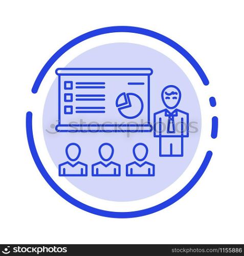 Presentation, Analytics, Business, Graph, Marketing, People, Statistics Blue Dotted Line Line Icon