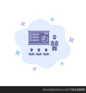 Presentation, Analytics, Business, Graph, Marketing, People, Statistics Blue Icon on Abstract Cloud Background