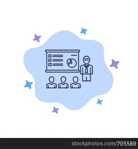 Presentation, Analytics, Business, Graph, Marketing, People, Statistics Blue Icon on Abstract Cloud Background