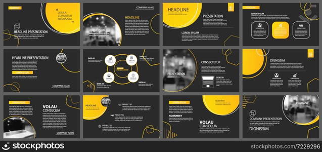 Presentation and slide layout background. Design yellow and black circle template. Use for business annual report, flyer, marketing, leaflet, advertising, brochure, modern style.