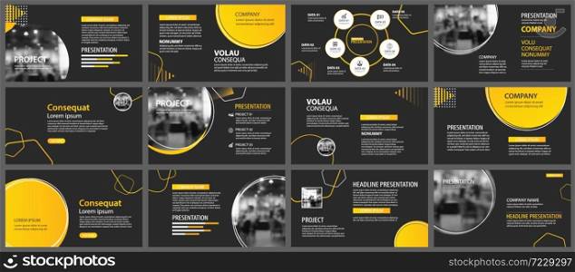 Presentation and slide layout background. Design yellow and black circle template. Use for business annual report, flyer, marketing, leaflet, advertising, brochure, modern style.