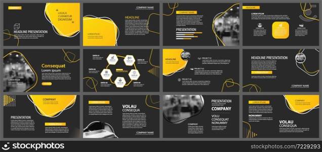 Presentation and slide layout background. Design yellow and black geometric template. Use for business annual report, flyer, marketing, leaflet, advertising, brochure, modern style.