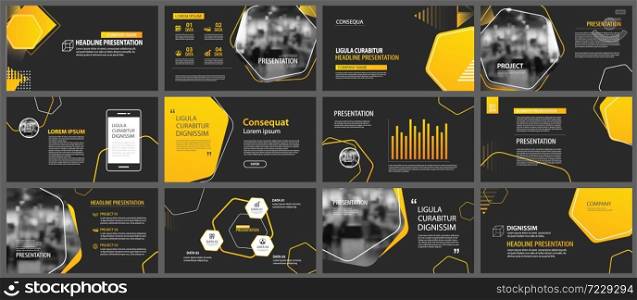 Presentation and slide layout background. Design yellow and black geometric template. Use for business annual report, flyer, marketing, leaflet, advertising, brochure, modern style.