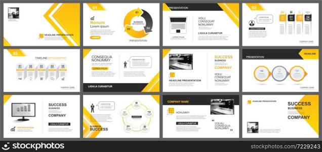 Presentation and slide layout background. Design yellow and orange gradient arrow template. Use for business annual report, flyer, marketing, leaflet, advertising, brochure, modern style.