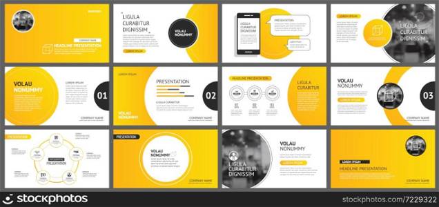 Presentation and slide layout background. Design yellow and orange gradient circle template. Use for business annual report, flyer, marketing, leaflet, advertising, brochure, modern style.