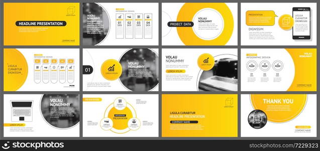 Presentation and slide layout background. Design yellow and orange gradient circle template. Use for business annual report, flyer, marketing, leaflet, advertising, brochure, modern style.