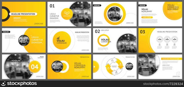 Presentation and slide layout background. Design yellow and orange gradient circle template. Use for business annual report, flyer, marketing, leaflet, advertising, brochure, modern style.