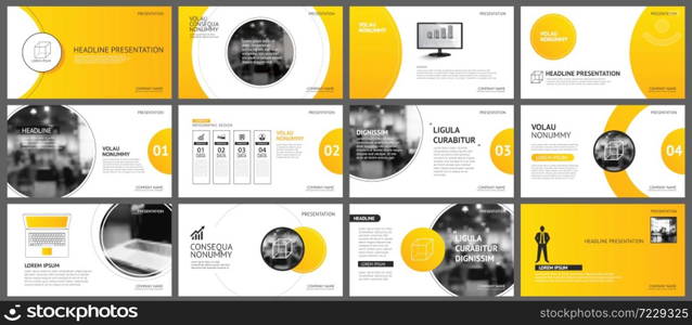 Presentation and slide layout background. Design yellow and orange gradient circle template. Use for business annual report, flyer, marketing, leaflet, advertising, brochure, modern style.