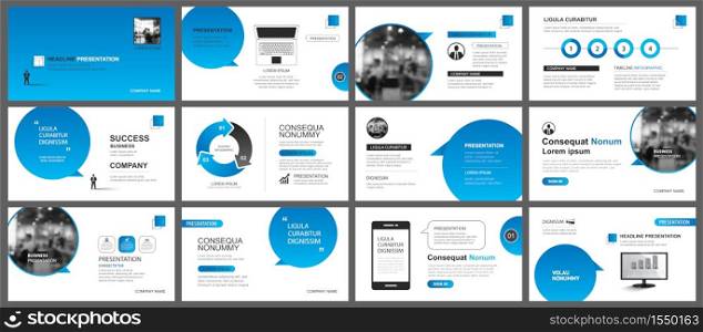 Presentation and slide layout template. Design blue gradient in paper speech shape background. Use for business annual report, flyer, marketing, leaflet, advertising, brochure, modern style.
