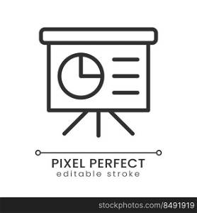 Presentation board pixel perfect linear icon. Visual information for business and education. Thin line illustration. Contour symbol. Vector outline drawing. Editable stroke. Poppins font used. Presentation board pixel perfect linear icon