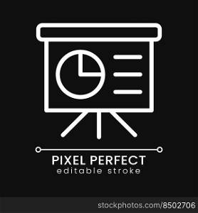 Presentation board pixel perfect white linear icon for dark theme. Visual information. Data analysis diagram. Thin line illustration. Isolated symbol for night mode. Editable stroke. Poppins font used. Presentation board pixel perfect white linear icon for dark theme