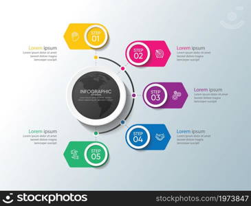 Presentation business abstract background infographic template circle colorful with 5 step