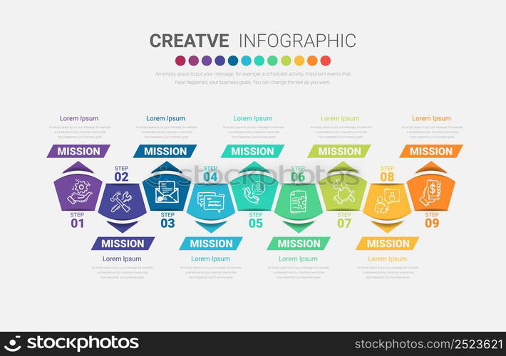 Presentation business infographic template, Abstract infographics number options template with 9 steps. Vector illustration.