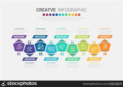 Presentation business infographic template, Abstract infographics number options template with 9 steps. Vector illustration.