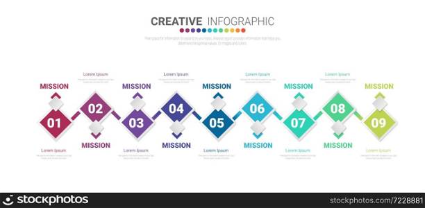 Presentation business infographic template, Abstract infographics number options template with 9 steps. Vector illustration.