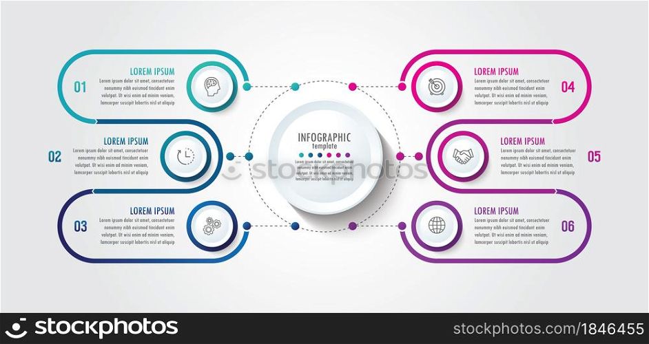 Presentation business infographic template colorful with 6 step