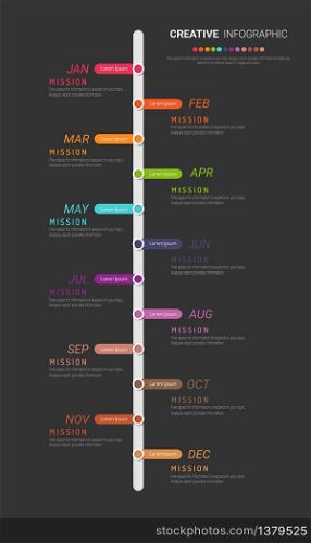 Presentation business infographic template for 12 months, 1 year, can be used for Business concept with 12 options, steps or processes.