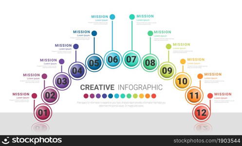 Presentation business infographic template for 12 months, 1 year, can be used for Business concept with 12 options, steps or processes.