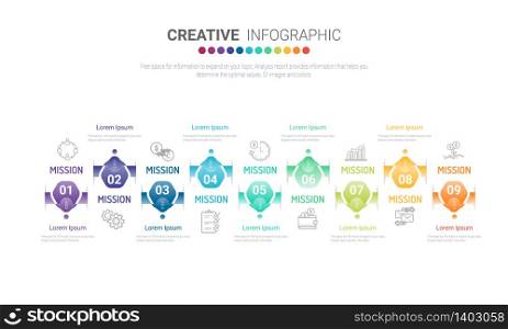 Presentation business infographic template with 9 options. Vector illustration.