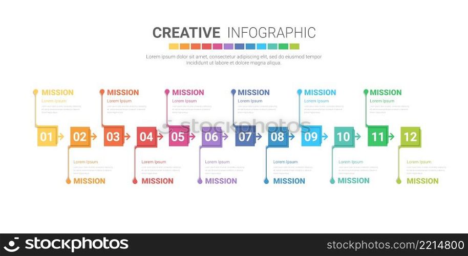 Presentation business infographic with 12 options can be used for presentations banner, workflow layout, process diagram, flow chart