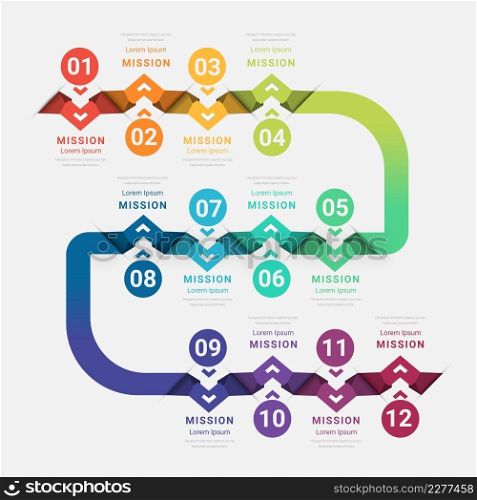 Presentation, Business infographics template for 12 options, steps or processes, can be used for workflow layout, diagram, number step up options.