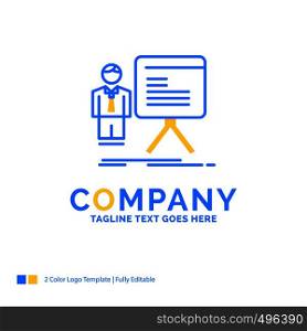 presentation, businessman, chart, graph, progress Blue Yellow Business Logo template. Creative Design Template Place for Tagline.