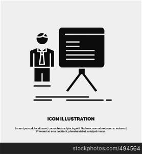 presentation, businessman, chart, graph, progress Icon. glyph vector gray symbol for UI and UX, website or mobile application. Vector EPS10 Abstract Template background