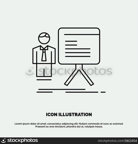 presentation, businessman, chart, graph, progress Icon. Line vector gray symbol for UI and UX, website or mobile application. Vector EPS10 Abstract Template background