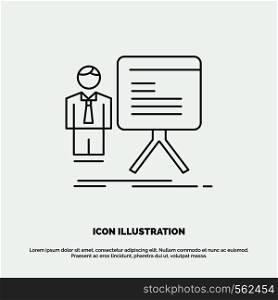 presentation, businessman, chart, graph, progress Icon. Line vector gray symbol for UI and UX, website or mobile application. Vector EPS10 Abstract Template background