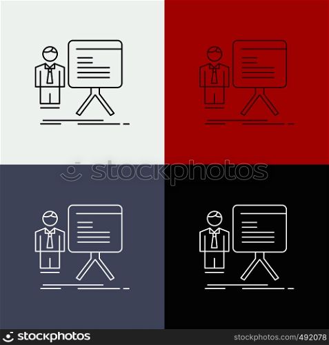 presentation, businessman, chart, graph, progress Icon Over Various Background. Line style design, designed for web and app. Eps 10 vector illustration. Vector EPS10 Abstract Template background
