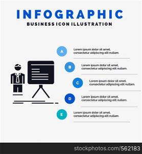 presentation, businessman, chart, graph, progress Infographics Template for Website and Presentation. GLyph Gray icon with Blue infographic style vector illustration.. Vector EPS10 Abstract Template background