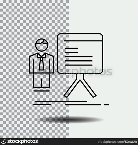 presentation, businessman, chart, graph, progress Line Icon on Transparent Background. Black Icon Vector Illustration. Vector EPS10 Abstract Template background
