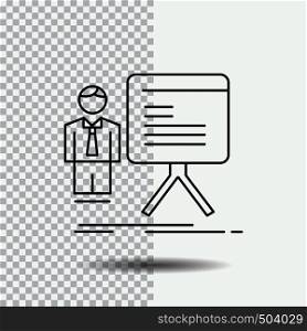 presentation, businessman, chart, graph, progress Line Icon on Transparent Background. Black Icon Vector Illustration. Vector EPS10 Abstract Template background