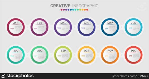 Presentation graph, Business infographics template for 12 months, 1 year, can be used for Business concept with 12 options, steps or processes.