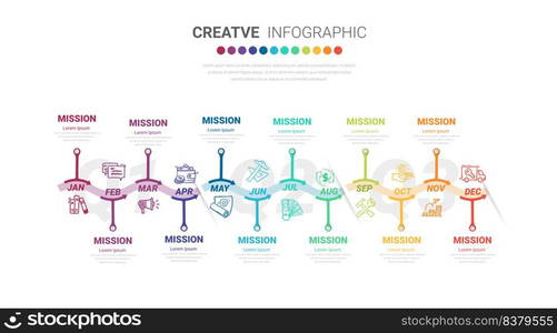 Presentation graph, Business infographics template for 12 months, 1 year, can be used for Business concept with 12 options, steps or processes.