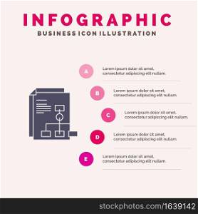 Presentation, Graph, Invoice, Report Solid Icon Infographics 5 Steps Presentation Background