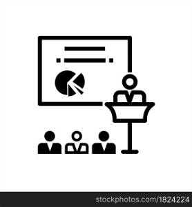 Presentation Icon, Business, Corporate, Education, Office Conference Presentation Speech Talk Vector Art Illustration