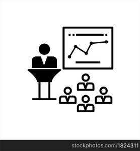 Presentation Icon, Business, Corporate, Education, Office Conference Presentation Speech Talk Vector Art Illustration