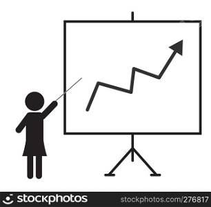 presentation icon on white background. flat style. Training icon for your web site design, logo, app, UI. business woman presenting something on a board symbol. presentation sign.