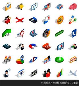 Presentation icons set. Isometric style of 36 presentation vector icons for web isolated on white background. Presentation icons set, isometric style