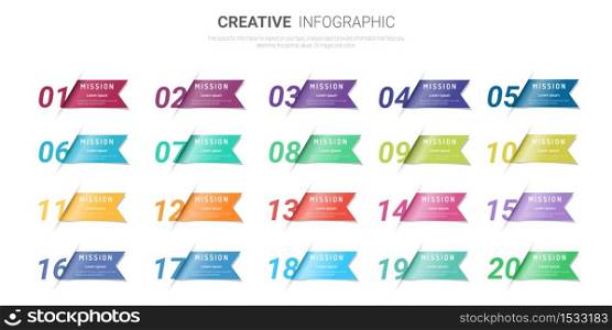 Presentation infographic template with 20 options, vector infographics design and marketing icons can be used for workflow layout, steps or processes.