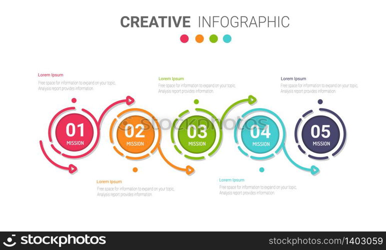 Presentation infographic template with 5 options, vector infographics design and marketing icons can be used for workflow layout, steps or processes.