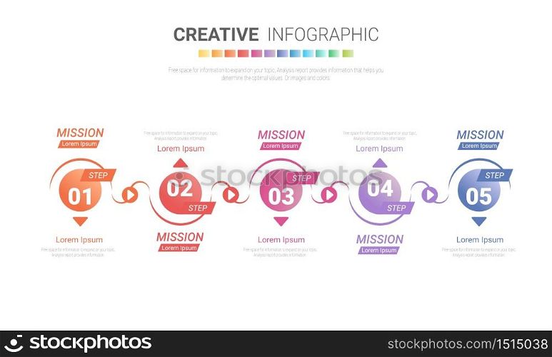 Presentation infographic template with 5 options, vector infographics design and marketing icons can be used for workflow layout, steps or processes.