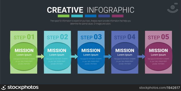 Presentation infographic template with 5 options, vector infographics design and marketing icons can be used for workflow layout, steps or processes.